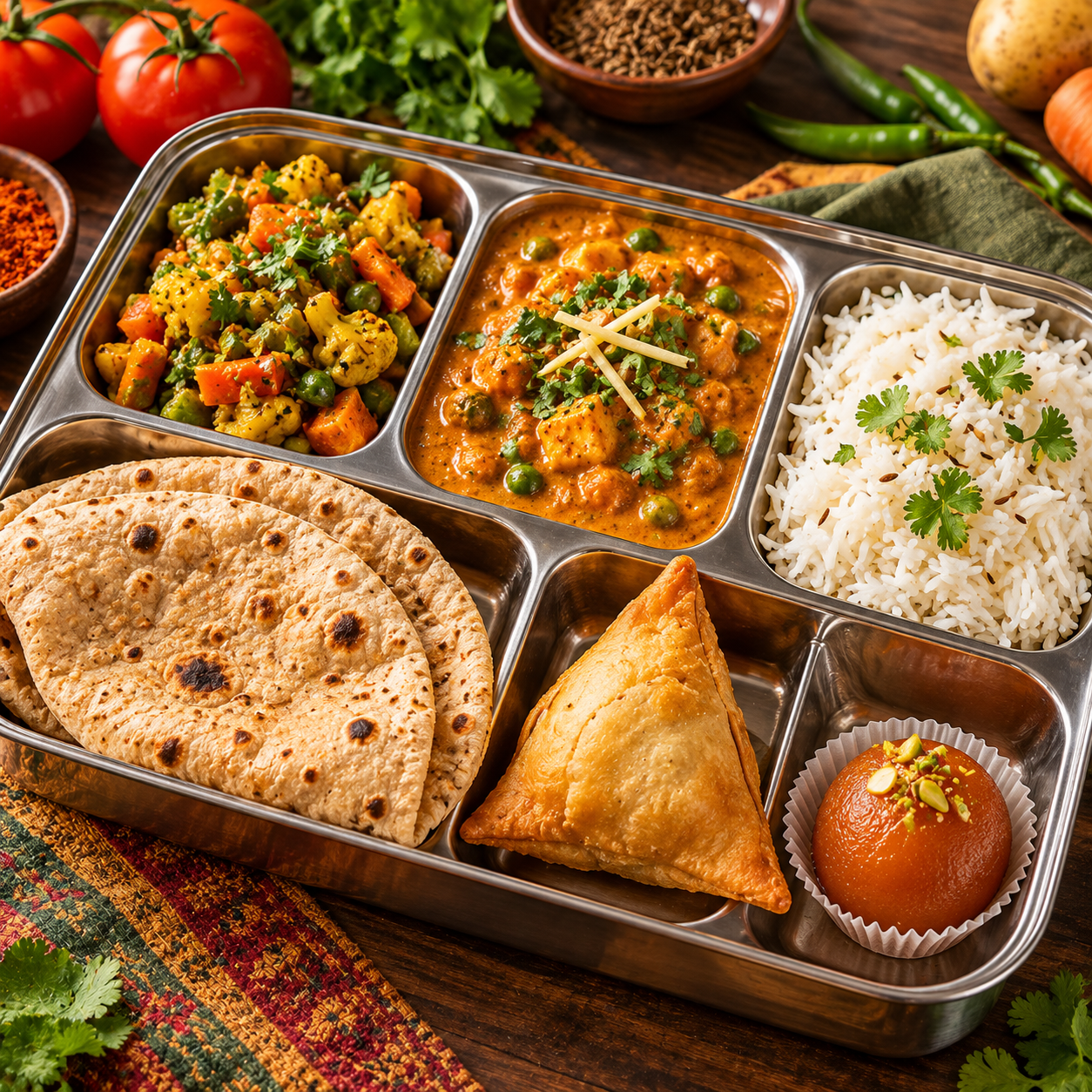 Vibrant Indian Tiffin Feast Indian Vegetarian Tiffin - Image 1